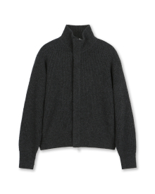 HIGH NECK ZIP UP KNIT JACKET CHARCOAL