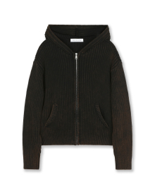 OVERSIZED HOOD KNIT ZIP UP BLACK BROWN