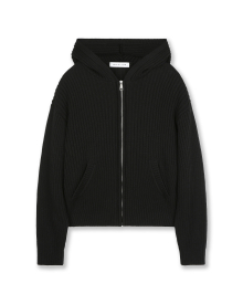 OVERSIZED HOOD KNIT ZIP UP BLACK