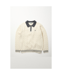 [British Sporting Club] Color mixed cable polo knit