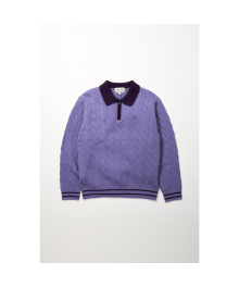 [British Sporting Club] Color mixed cable polo knit