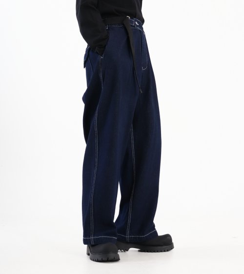 버튼서울() 벨티드 와이드 벌룬 데님  (인디고 블루) 상품 이미지