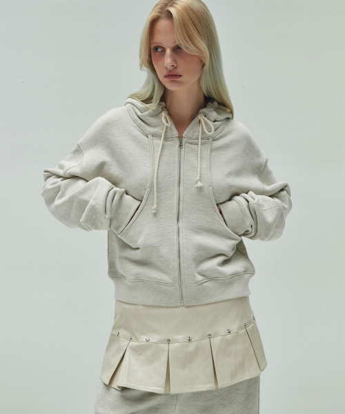 CROPPED HOODIE ZIP UP (oatmeal)
