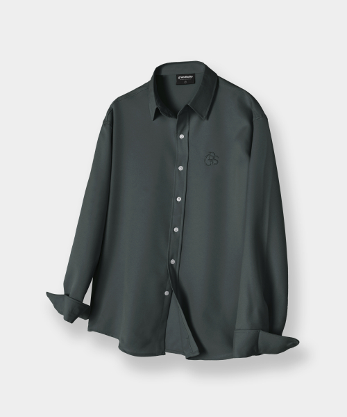 Relaxed Fit однотонная жатая рубашка (Dark Grey)