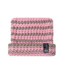 CROCHET STRIPE SQUARE BEANIE pink