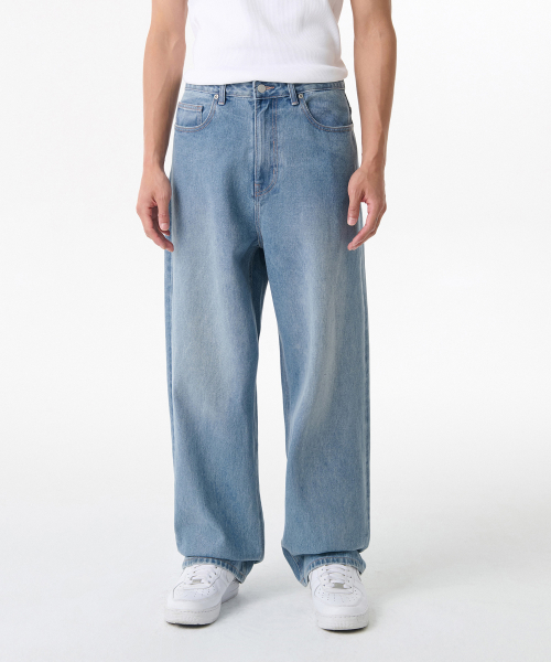 COATED LOOSE BAGGY DENIM PANTS [LIGHT INDIGO]