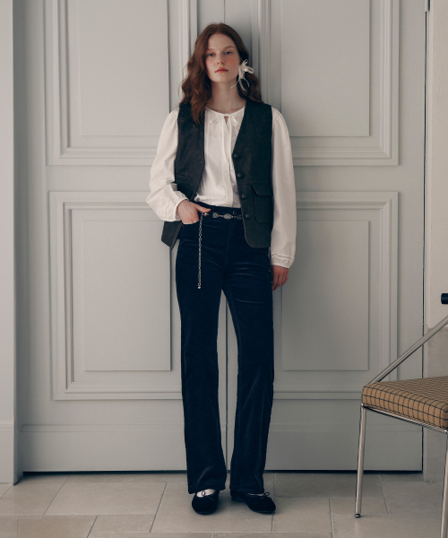 VELVET BOOTS CUT PANTS NAVY