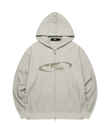 OVAL GLOBE WAFFLE ZIP-UP HOODIE sand