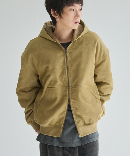Винтажный бомбер с капюшоном - Beige