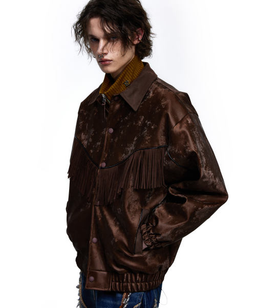 SUEDE FRINGE LEATHER JUMPER - BROWN