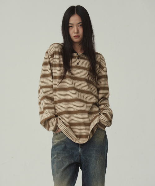 프렌다(PRENDA) STRIPE RUGBY L/S SHIRT BEIGE - 사이즈 & 후기