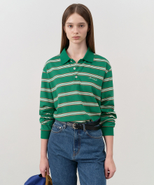 UNISEX MULTI STRIPE COLLARED T-SHIRT GREEN STRIPE_UDTS4C119E2