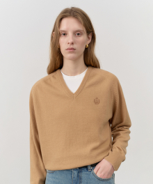 UNISEX CLASSIC V-NECK SWEATER BEIGE_UDSW4C108I2