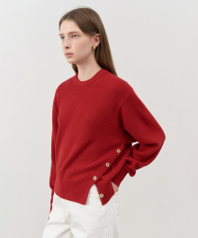 UNISEX BUTTONED CREWNECK SWEATER RED_UDSW4C107R2