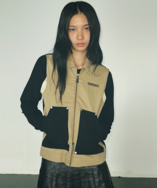 PDC LOGO COLLAR CANVAS VEST BEIGE BLACK