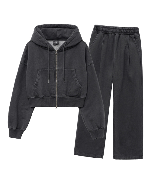 [SET] Укороченный худи-зипка из терри-флиса Charcoal