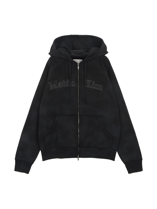 마뗑킴(MATIN KIM) FRONT LOGO STITCH WASHED HOODY ZIP UP IN
