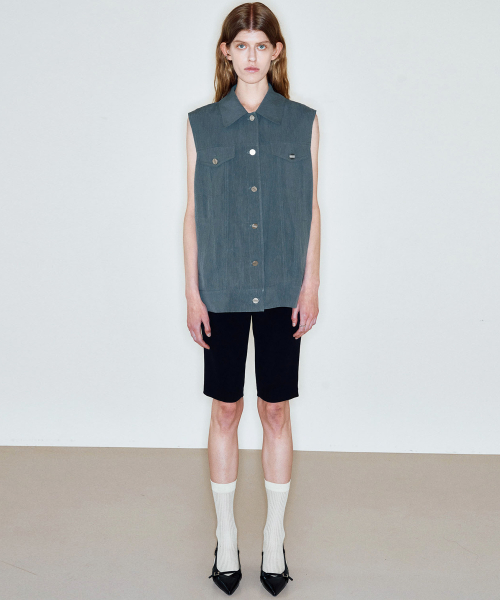 WASHED LINEN BLEND VEST_GREEN