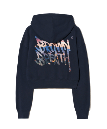 W MESS SEOUL TAG CROP HOODIE - NAVY