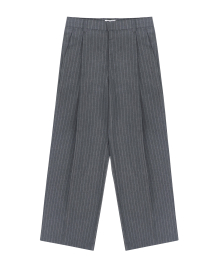 Harper Stripe One Tuck Slacks - Gray