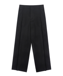 Harper Stripe One Tuck Slacks - Black