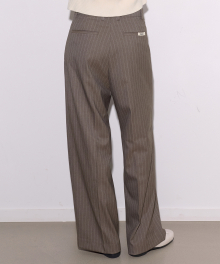 Harper Stripe One Tuck Slacks - Brown