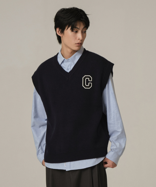 Трикотажный жилет с вышивкой Middle C логотипа, Dark Navy