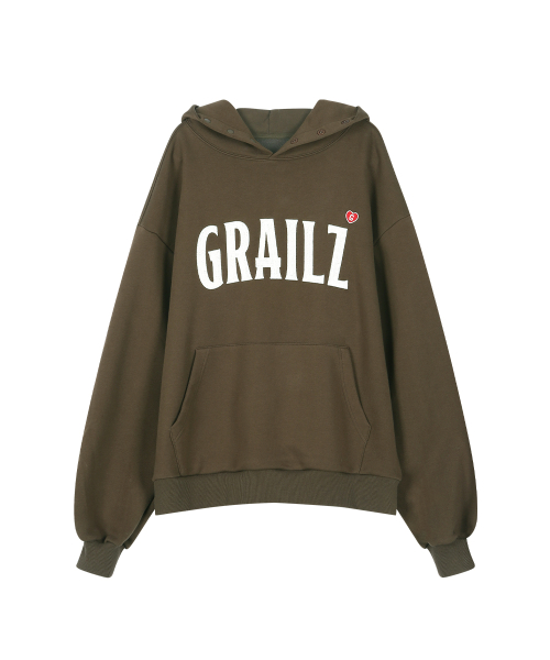 【GRAILZ】EMBROIDERY SIGNATURE HEART HOODIE [HEATHER GREY] 그레일즈(GRAILZ) EMBROIDERY SIGNATURE HEART HOODIE [BROWN