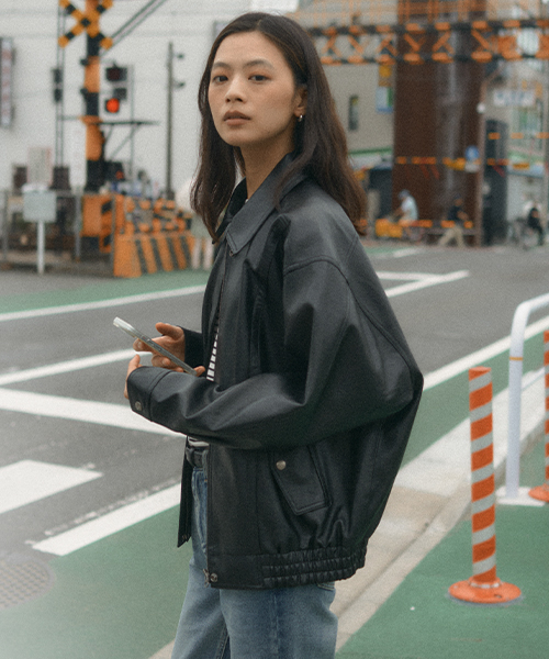 Faux leather overfit jumper_Black
