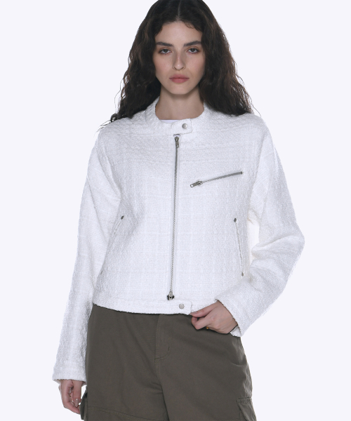 MUSINSA | PLACE STUDIO Single Zip Tweed Short Rider Biker Jacket Jumper ...