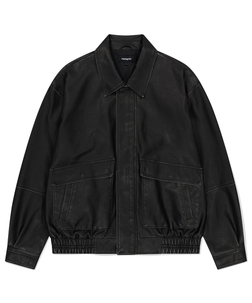 WASHED FAUX LEATHER BLOUSON BLACK(MG2EFMB940A)
