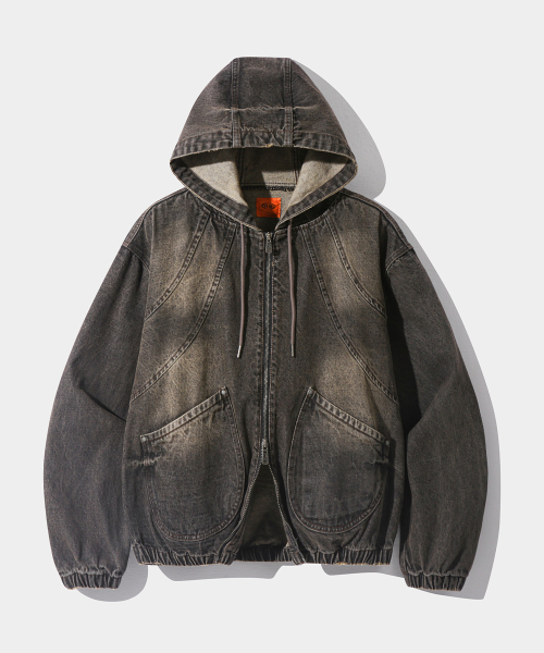 MUSINSA | DIMITRI BLACK VLAD Washed Slash Denim Hooded Jacket_Dust Black