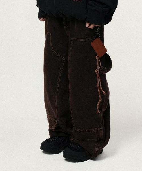 아이돈워너셀() Overlap Carpenter Denim Pants Brown 상품 이미지