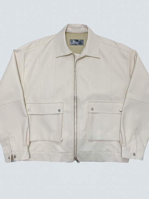 leather detail wide rider jacket ivory