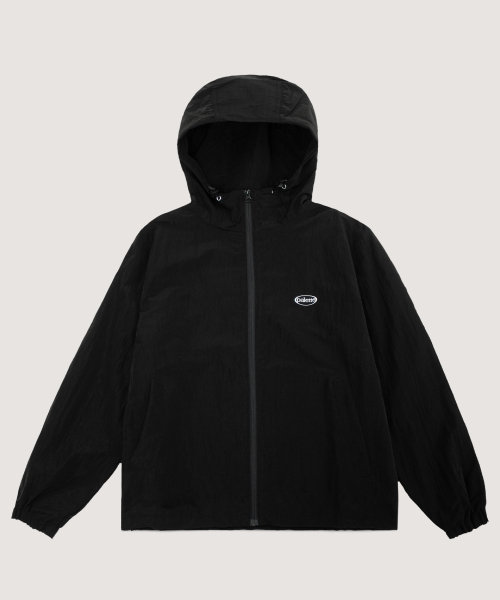 Nylon String Hood Windbreaker Jacket (Black)