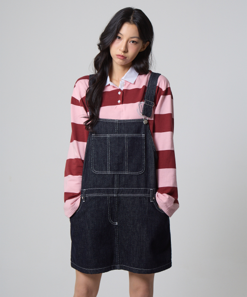 오버롤 데님 미니 스커트 인디고