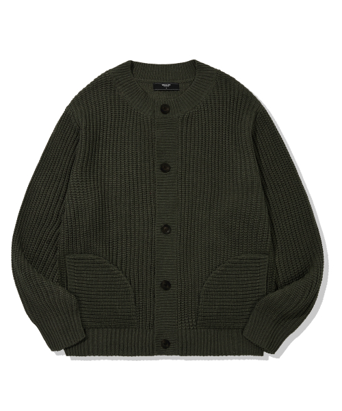 пуговица большойворотник кардиган вязаное (KHAKI)