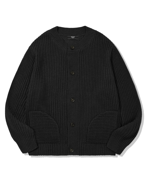 WASHABLE BUTTON UP CREW NECK POCKET CARDIGAN KNIT (BALCK)