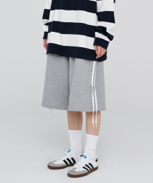 [레이 착용] W Ribbon Tape Bermuda Shorts - Melange Grey