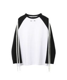 W Ribbon Tape Raglan Sleeves T Shirt - White