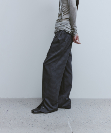 Button Detail Structured Pants-Charcoal Stripe