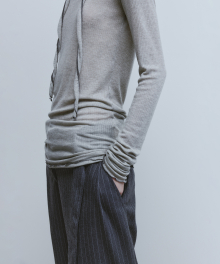 Tied High-neck Jersey Top-Light Grey