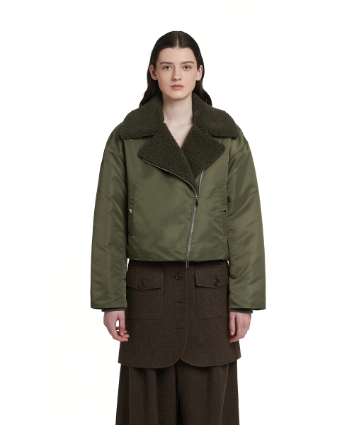 Shearling Biker Jacket_Khaki