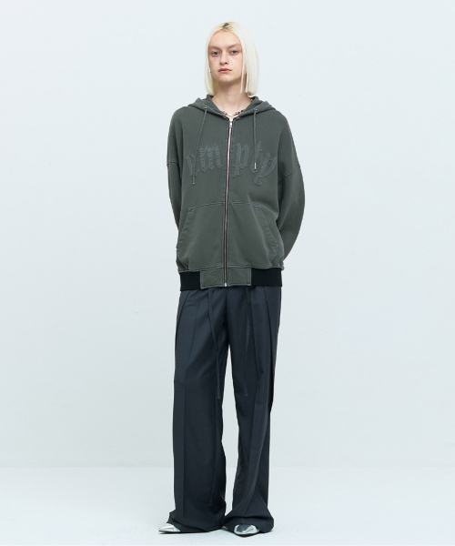 PATCH WASHING HOODIE ZIP [KHAKI]