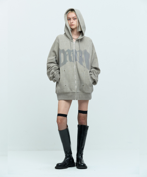 GRAPHIC PANELED HOOD ZIP [BEIGE]