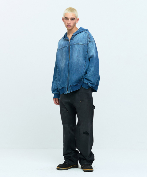 OVERSIZED DENIM HOOD ZIP [BLUE]