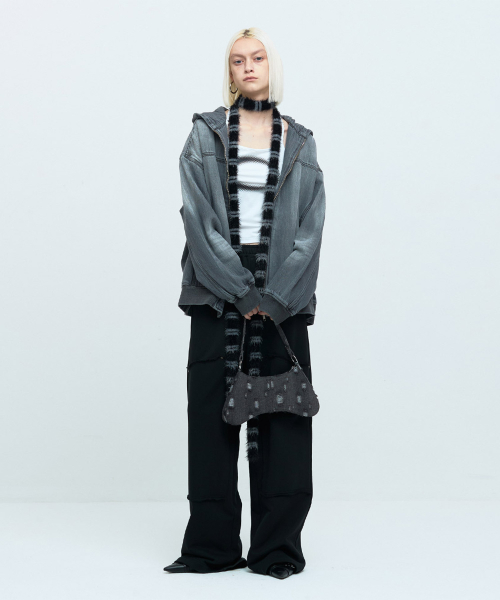 OVERSIZED DENIM HOOD ZIP [DARK GREY]