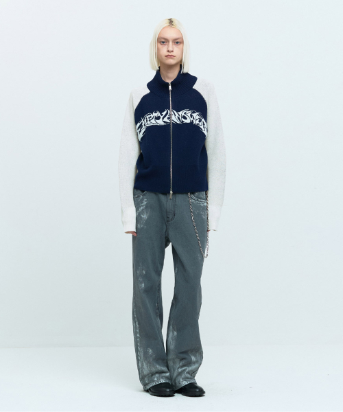 GRAPHIC ZIP CARDIGAN [NAVY]