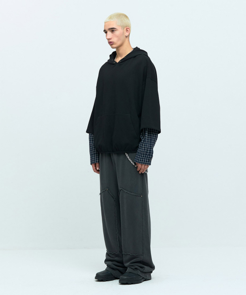 CHECK MIX HOODIE [BLACK]