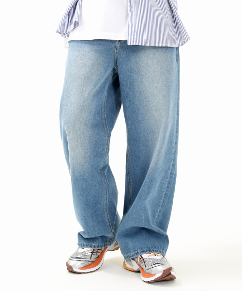 WASHED PORI MID BLUE LOOSE WIDE